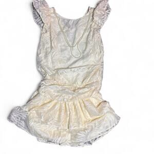 70s Seneca  cream drop waist dress with  tier and double layered pearl detail